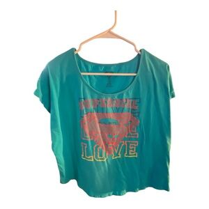 Green and Blue Crop Graphic Short Sleeve Tee